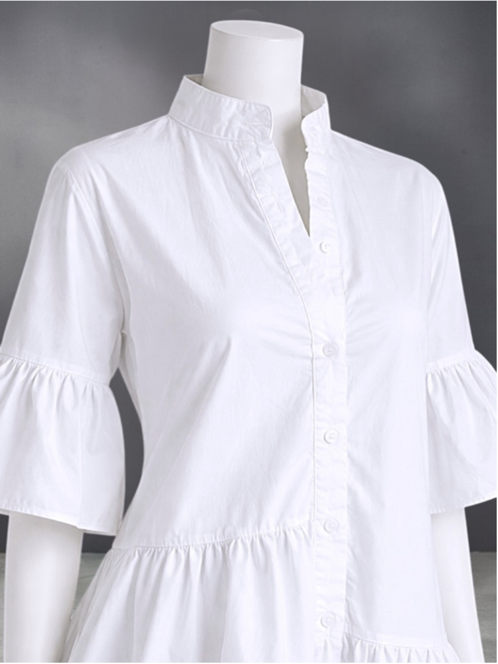 Button Up Asymmetrical Tiered Smock Dress in White – Size S - Picture 7 of 11